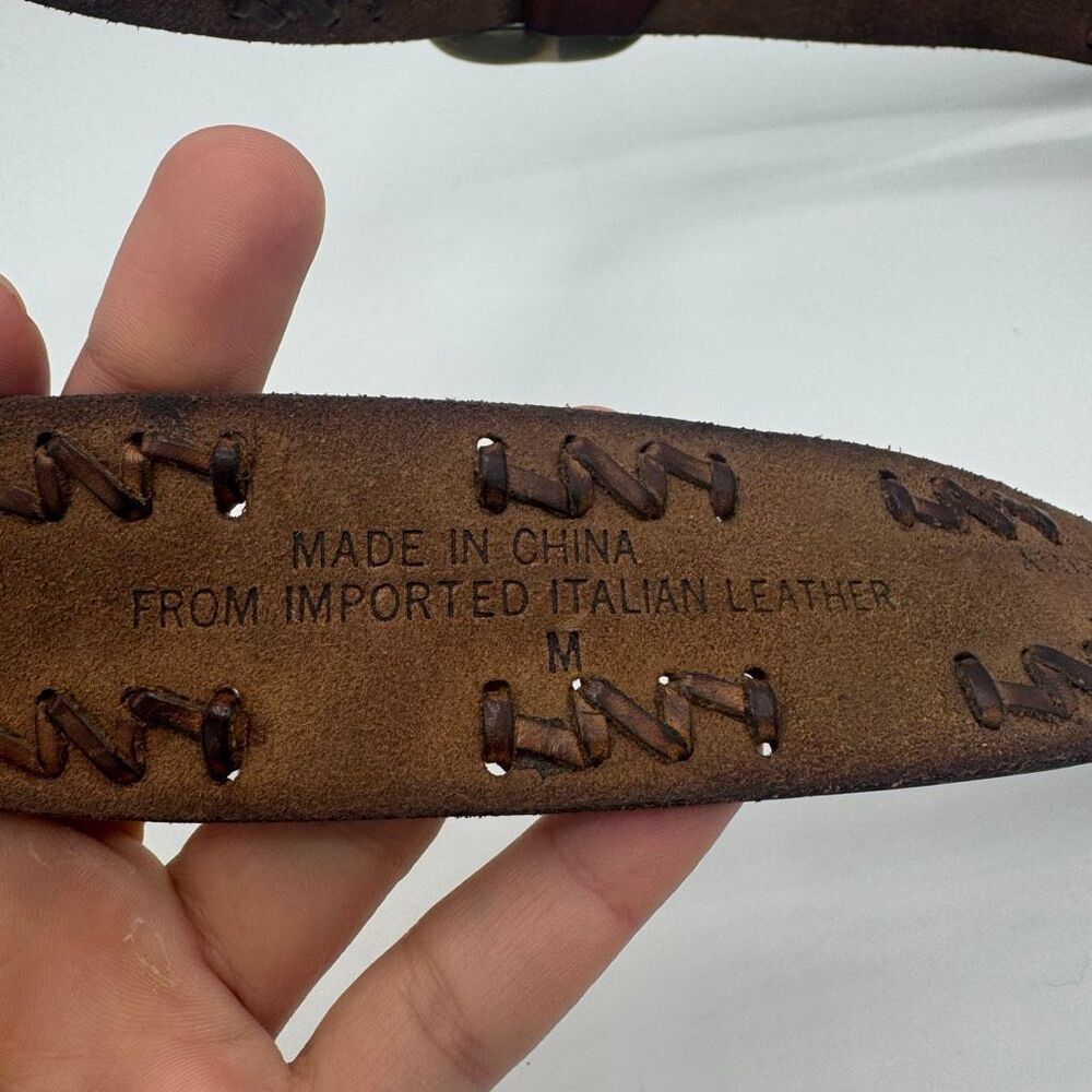 Vintage Y2K American Eagle Brown Woven Leather Belt Brass D Buckle Women Medium - Picture 5 of 7